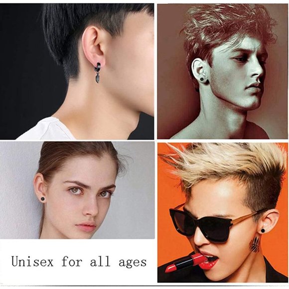 14 pairs Punk Black Hoop Dangle Stud Earrings - Picture 3 of 6